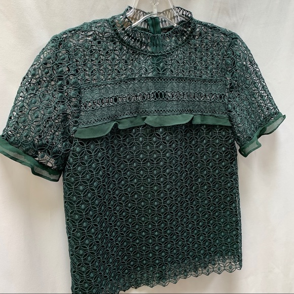 Zara Women's Blouse Short Sleeve Green Crochet Size XS EUC - Picture 2 of 6